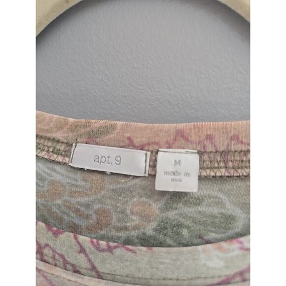 Apt. 9 Pink Floral Embellished Grunge Short Sleeve Casual Top Womans Size Medium - Picture 4 of 5